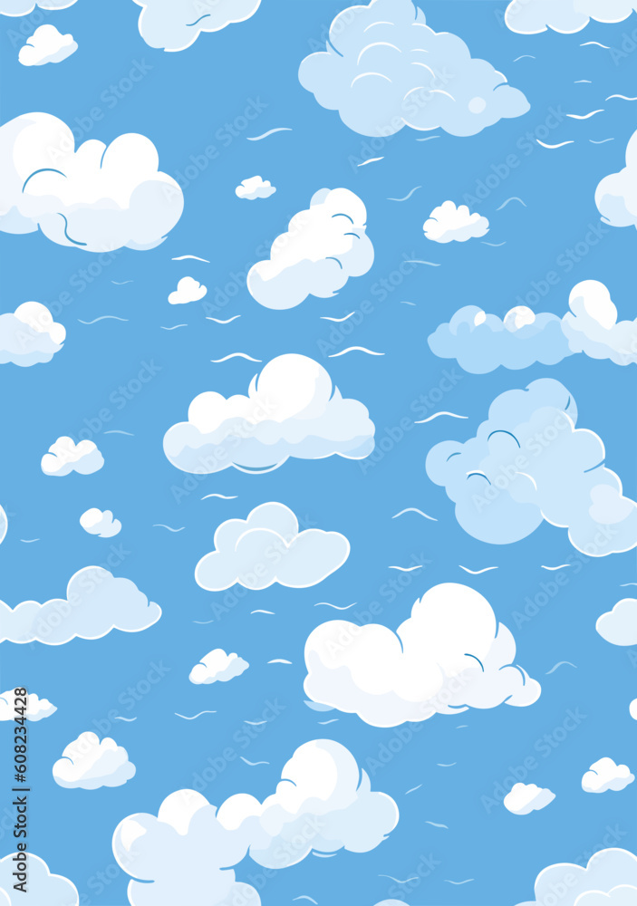sky drawing pattern in a4/a3 size - seamless tile vector art