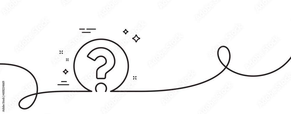 Question mark line icon. Continuous one line with curl. Support help sign. FAQ symbol. Question mark single outline ribbon. Loop curve pattern. Vector Question mark line icon. Continuous one line with curl. Support help sign. FAQ symbol. Question mark single outline ribbon. Loop curve pattern. Vector