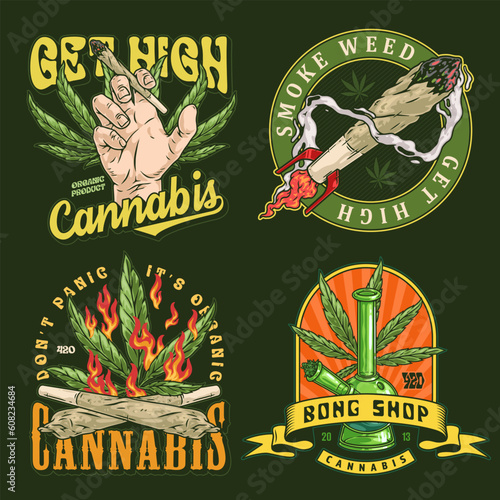 Cannabis weed colorful set poster