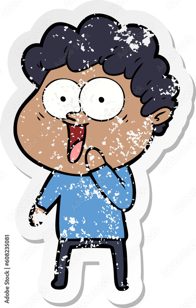 distressed sticker of a cartoon happy man distressed sticker of a cartoon happy man