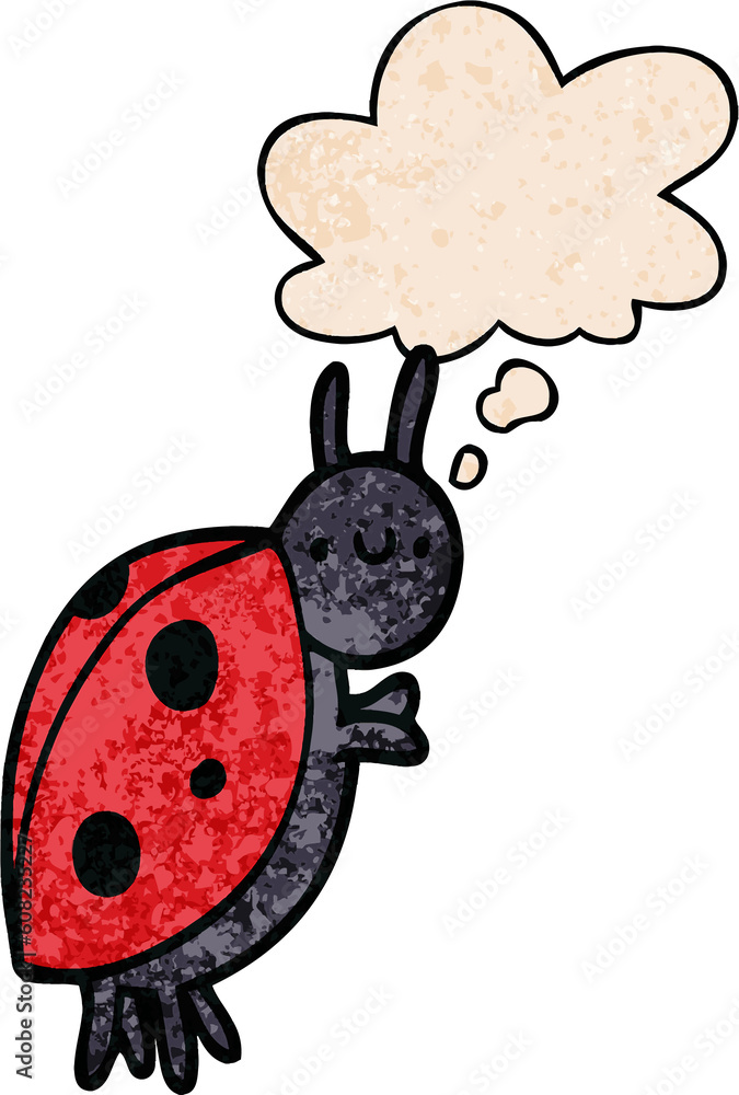 cartoon ladybug with thought bubble in grunge texture style cartoon ladybug with thought bubble in grunge texture style