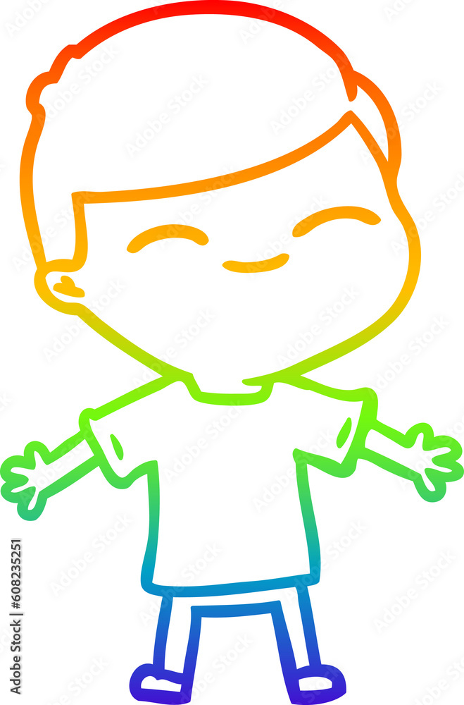 rainbow gradient line drawing of a cartoon smiling boy