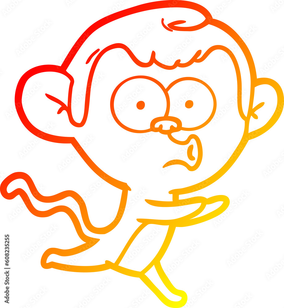 warm gradient line drawing of a cartoon hooting monkey warm gradient line drawing of a cartoon hooting monkey