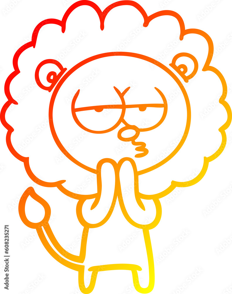 warm gradient line drawing of a cartoon lion considering