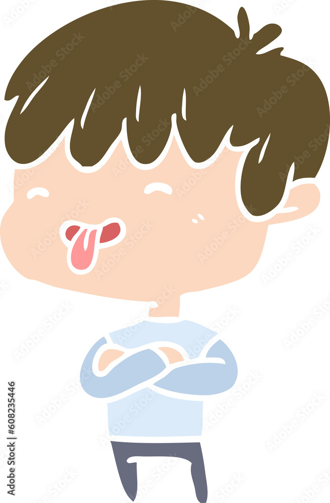 flat color style cartoon boy sticking out tongue
