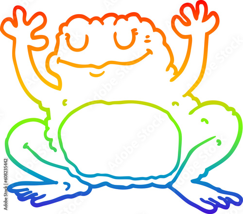 rainbow gradient line drawing of a cartoon frog