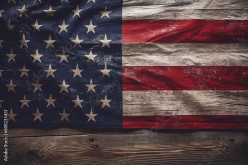 USA flag on dark wooden background. Generative AI