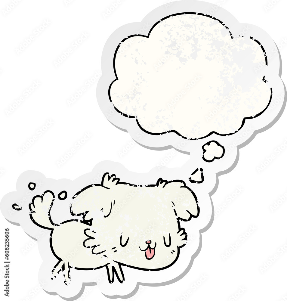 cartoon dog with thought bubble as a distressed worn sticker cartoon dog with thought bubble as a distressed worn sticker