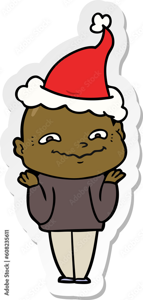 hand drawn sticker cartoon of a creepy guy wearing santa hat hand drawn sticker cartoon of a creepy guy wearing santa hat