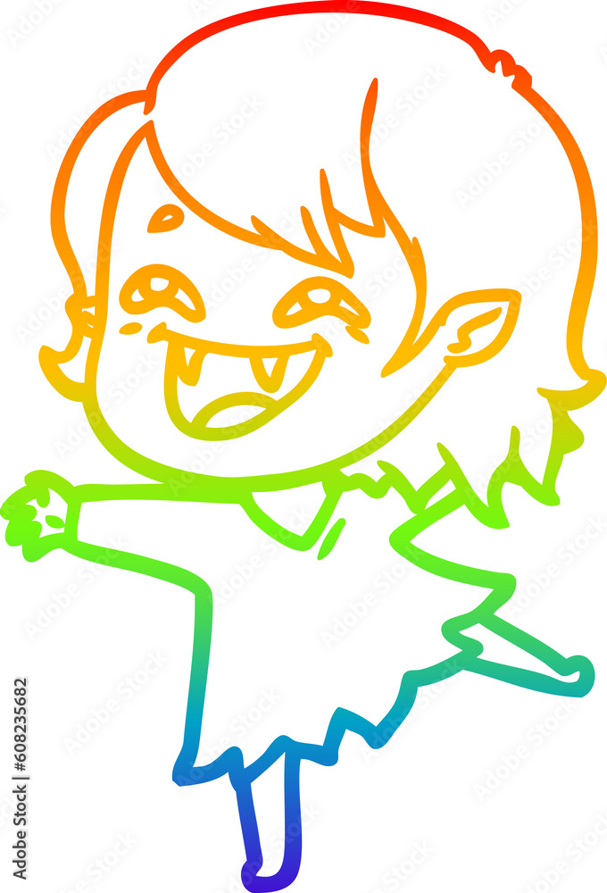 rainbow gradient line drawing of a cartoon laughing vampire girl rainbow gradient line drawing of a cartoon laughing vampire girl