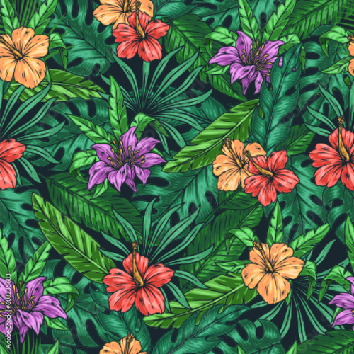 Tropical thickets seamless pattern colorful