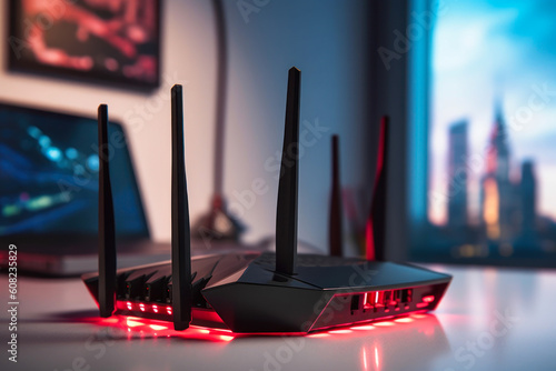 Obraz na płótnie signal from wifi router 5g high speed internet generative ai