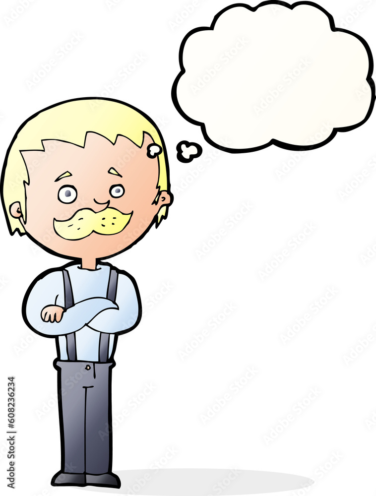 cartoon man with mustache with thought bubble cartoon man with mustache with thought bubble