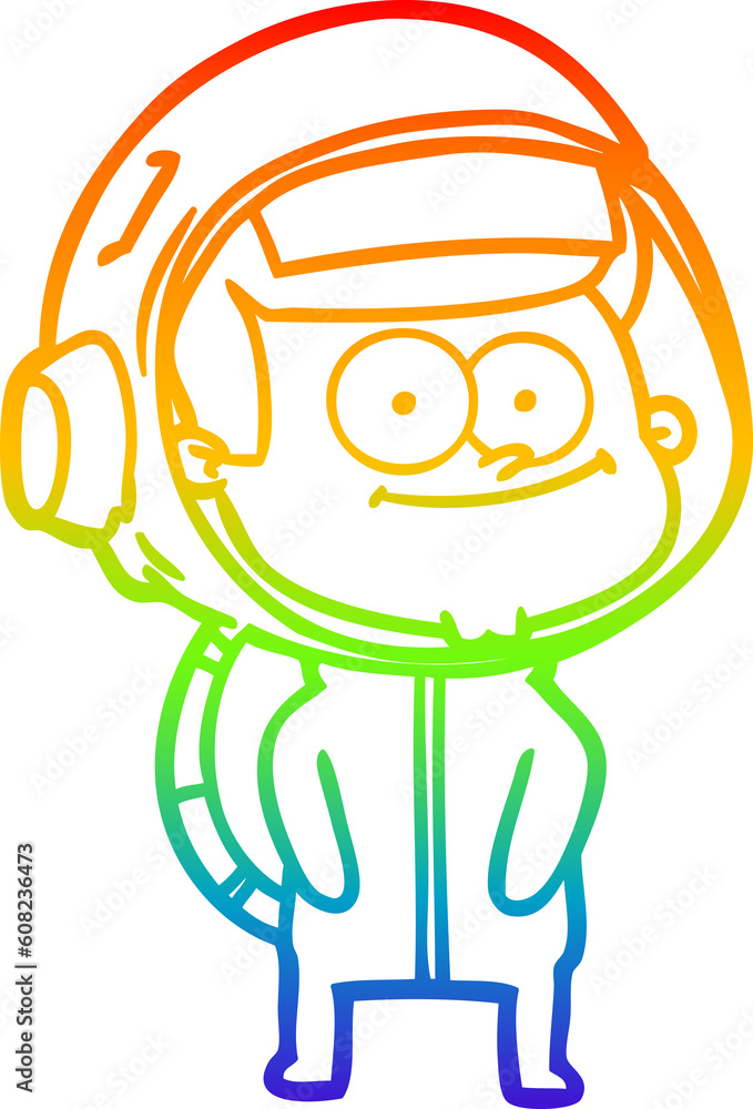 Obraz premium rainbow gradient line drawing of a happy astronaut cartoon