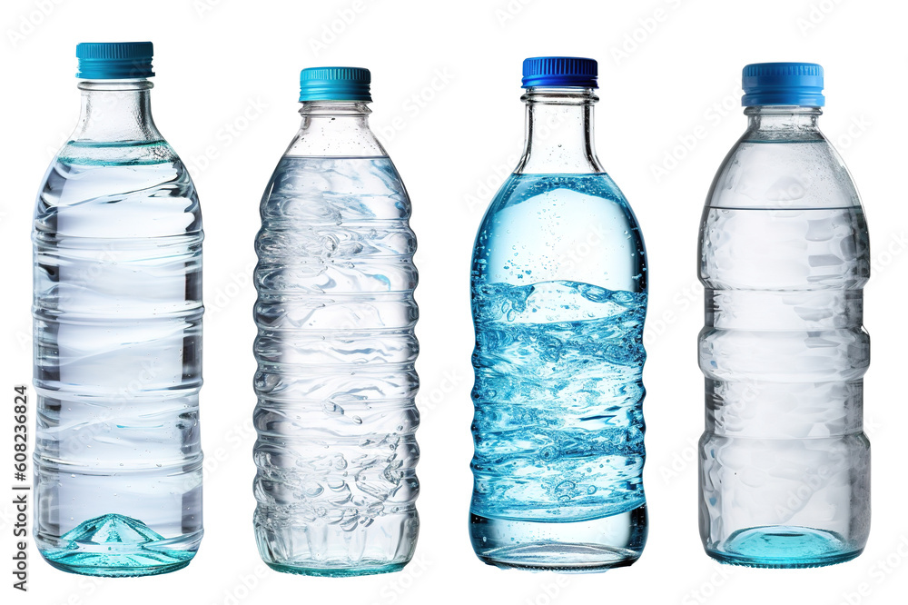 a set of freshly filled clean water bottles on transparent background a set of freshly filled clean water bottles on transparent background