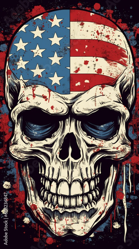 Skull with American flag. Generative ai 