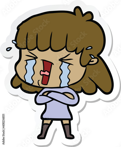 sticker of a cartoon woman in tears