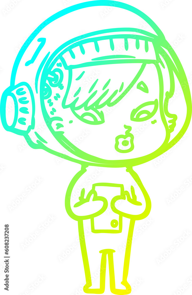 cold gradient line drawing of a cartoon astronaut woman cold gradient line drawing of a cartoon astronaut woman