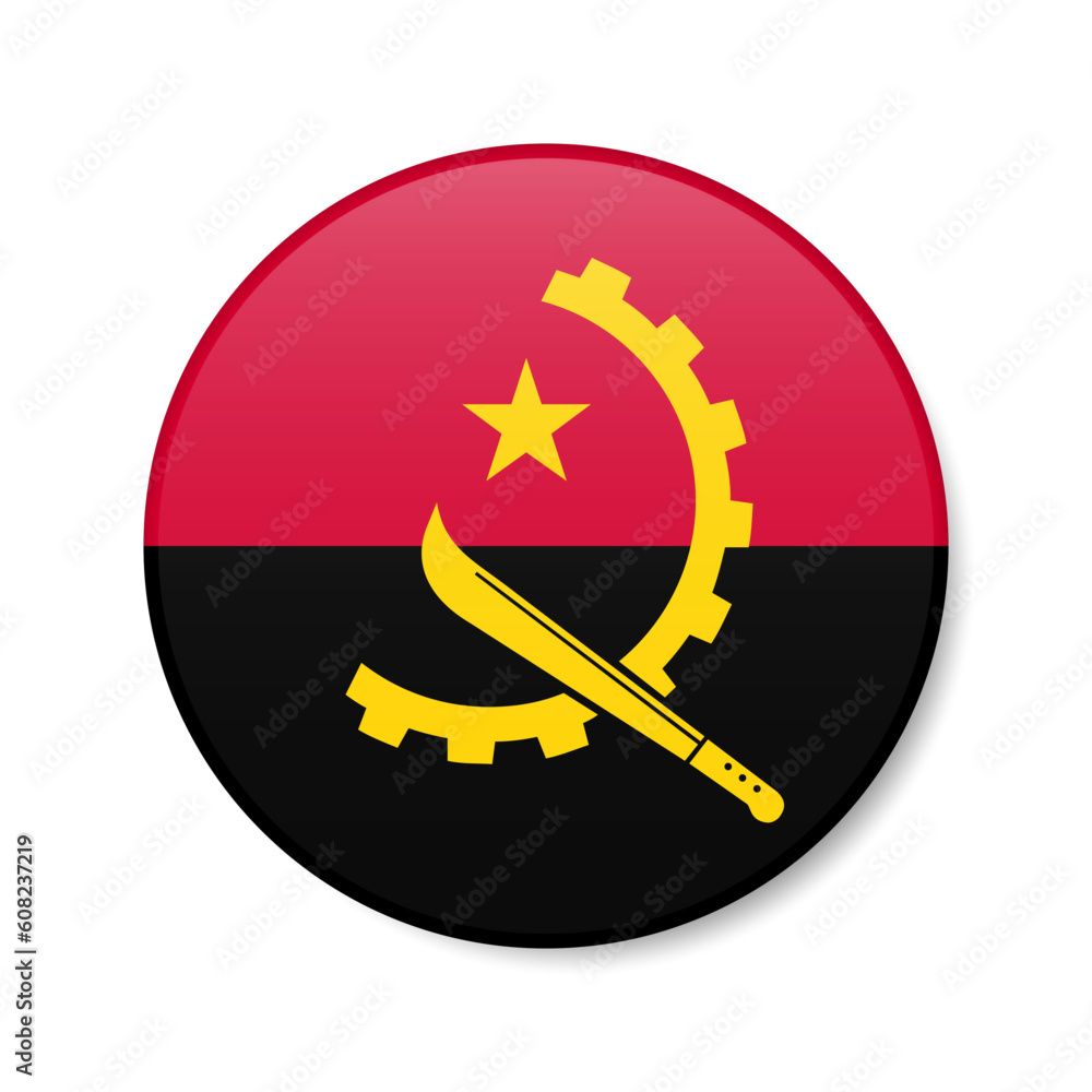 Angola circle button icon. Angolan round badge flag. 3D realistic isolated vector illustration