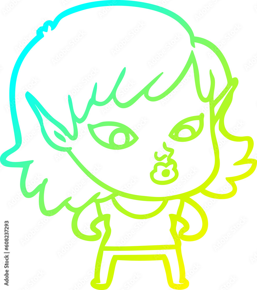 cold gradient line drawing of a pretty cartoon elf girl cold gradient line drawing of a pretty cartoon elf girl