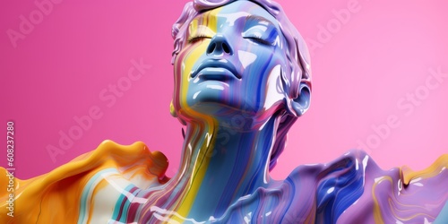 3d paint style multicolored woman on background. Beautiful illustration picture. Generative AI