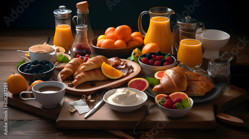 Breakfast, special breakfast table, juice - Generative AI