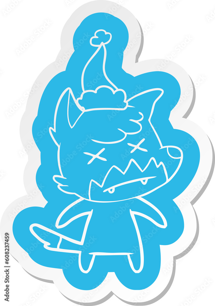 quirky cartoon sticker of a dead fox wearing santa hat quirky cartoon sticker of a dead fox wearing santa hat
