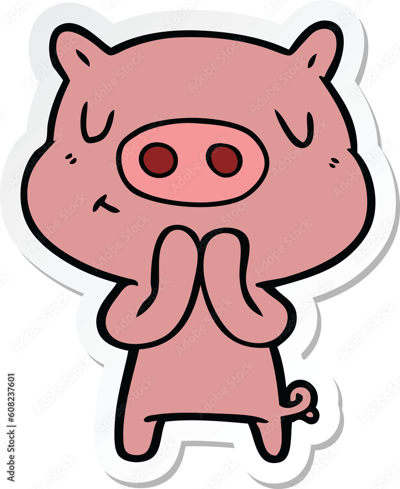 sticker of a cartoon content pig sticker of a cartoon content pig