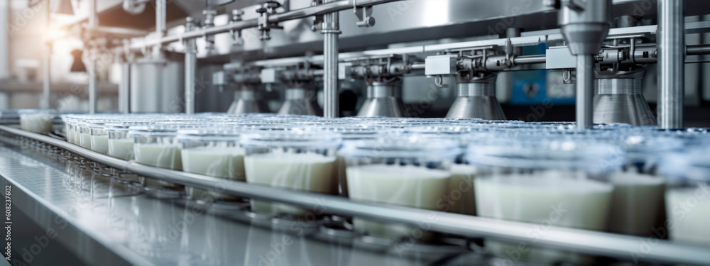 milk tape in the food industry, products ready for automatic packaging. Concept with automated food production. Generative AI, milk tape in the food industry, products ready for automatic packaging. Concept with automated food production. Generative AI,