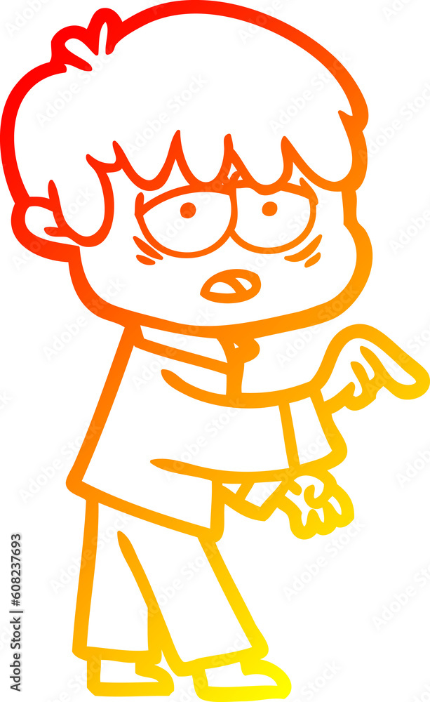 warm gradient line drawing of a cartoon exhausted boy warm gradient line drawing of a cartoon exhausted boy