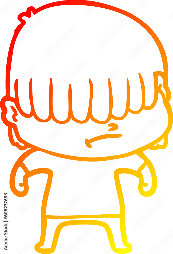 warm gradient line drawing of a cartoon boy with untidy hair warm gradient line drawing of a cartoon boy with untidy hair