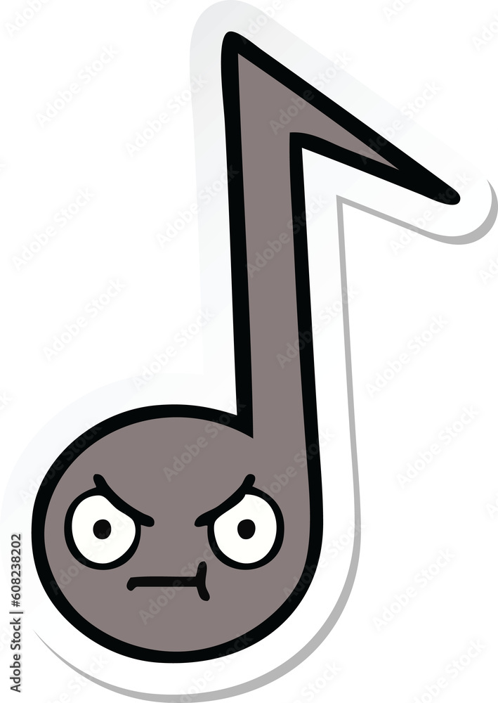sticker of a cute cartoon musical note sticker of a cute cartoon musical note