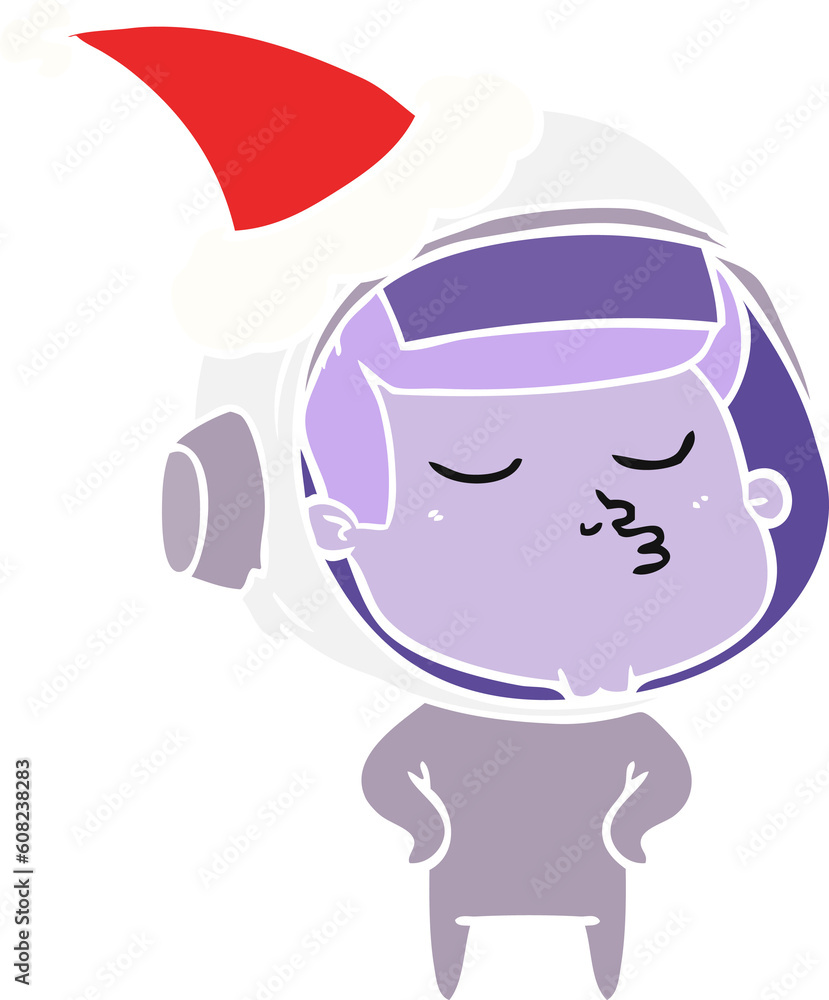 hand drawn flat color illustration of a confident astronaut wearing santa hat hand drawn flat color illustration of a confident astronaut wearing santa hat