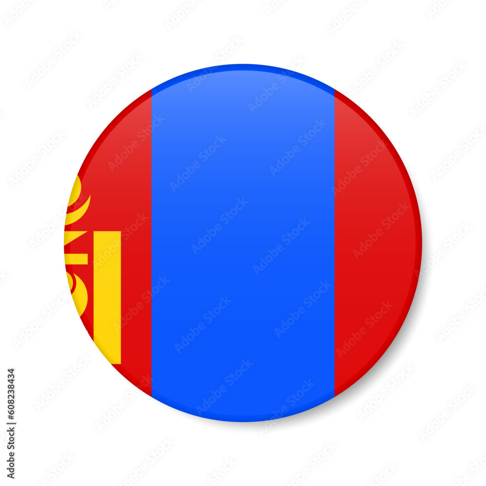 Mongolia circle button icon. Mongolian round badge flag. 3D realistic isolated vector illustration Mongolia circle button icon. Mongolian round badge flag. 3D realistic isolated vector illustration