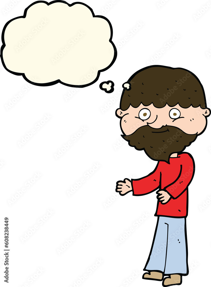 cartoon happy bearded man with thought bubble cartoon happy bearded man with thought bubble