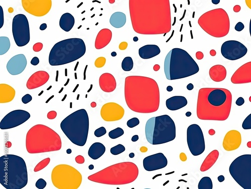 Funny colorful doodle pattern. A creative background in a minimalist style for children or a fashionable design with basic shapes. The illustration was created by AI.