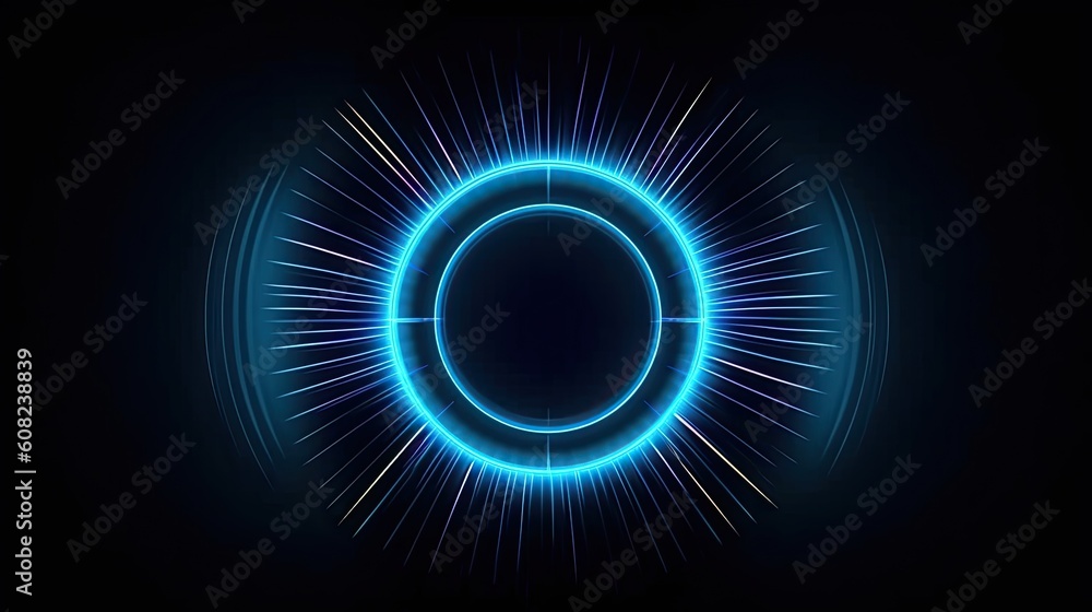 Abstract glowing circular lines on a dark blue background. Artistic design in geometric stripes. Modern shiny blue lines. Futuristic technological concept. The illustration was created by AI. Abstract glowing circular lines on a dark blue background. Artistic design in geometric stripes. Modern shiny blue lines. Futuristic technological concept. The illustration was created by AI.