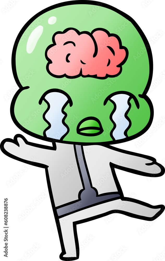 Obraz premium cartoon big brain alien crying