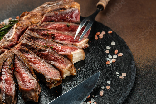 grilled steak Ribeye Black Angus. Restaurant menu, dieting, cookbook recipe top view