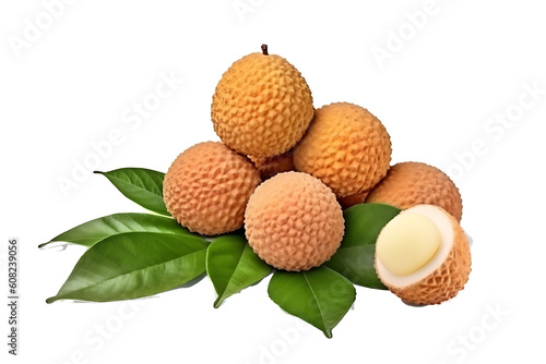 lychee with leaf isolated on transparent background. genarative ai