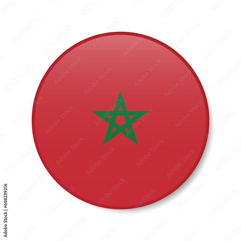 Morocco circle button icon. Moroccan round badge flag. 3D realistic isolated vector illustration Morocco circle button icon. Moroccan round badge flag. 3D realistic isolated vector illustration