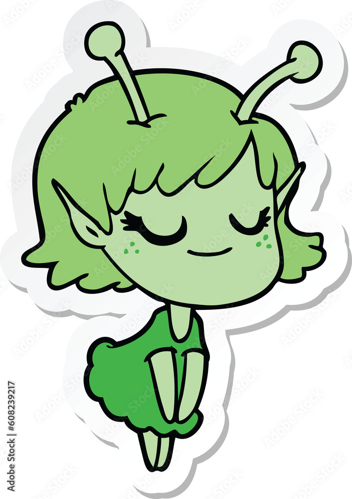 sticker of a smiling alien girl cartoon sticker of a smiling alien girl cartoon