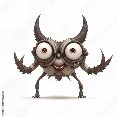 Monster with horns. Isolated on white background. Generative AI.