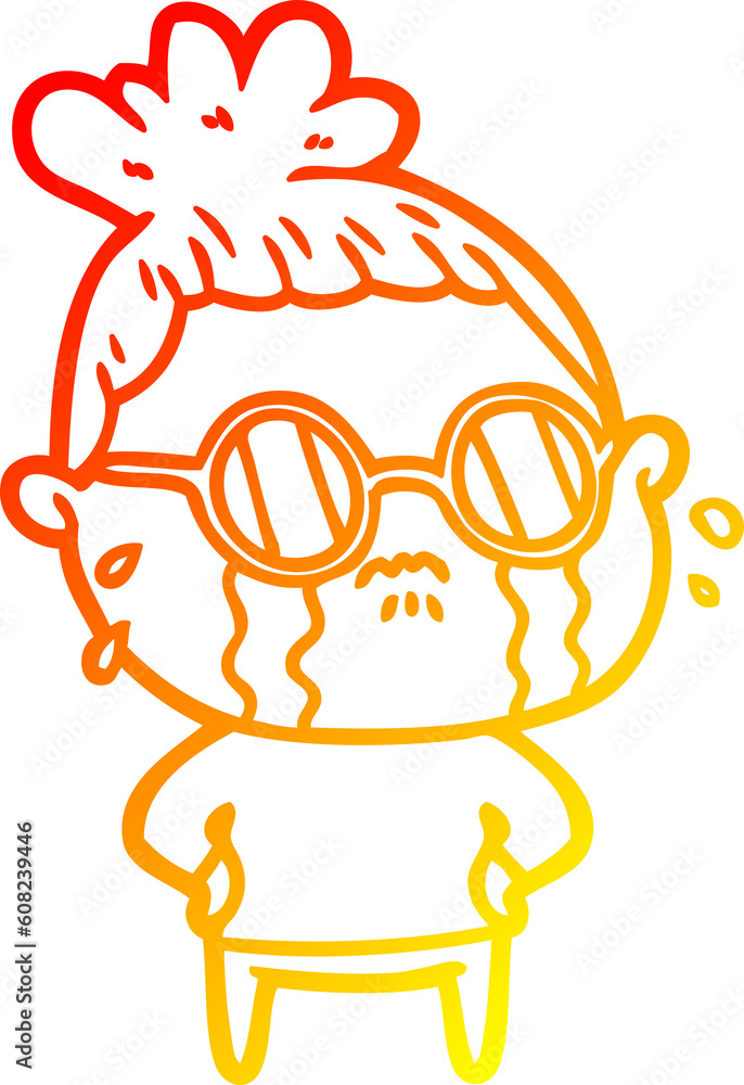 warm gradient line drawing of a cartoon crying woman wearing sunglasses warm gradient line drawing of a cartoon crying woman wearing sunglasses