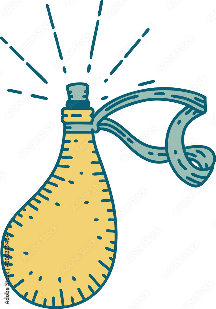 illustration of a traditional tattoo style old leather water flask illustration of a traditional tattoo style old leather water flask