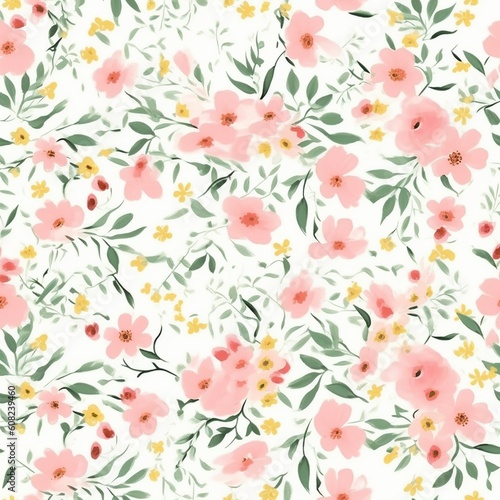 Soft and romantic spring flower seamless pattern, created with generative AI
