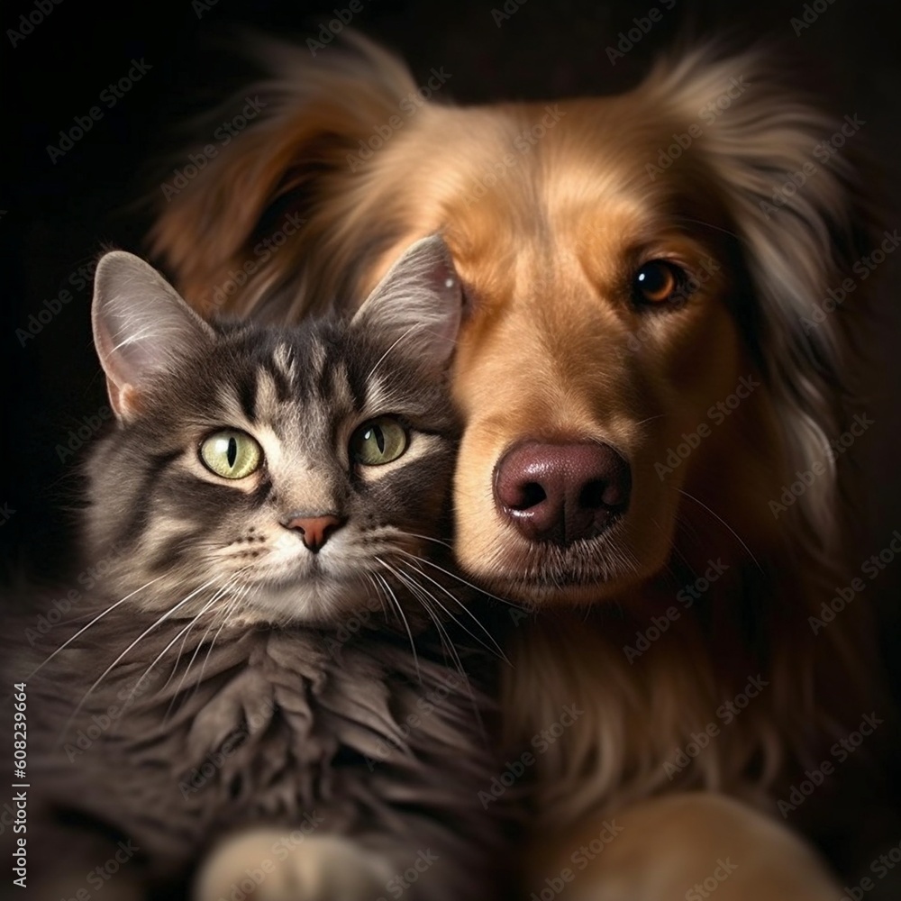 Cat and dog friends, created with generative AI
