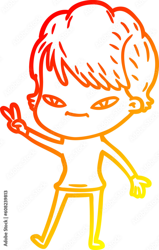 warm gradient line drawing of a cartoon happy woman warm gradient line drawing of a cartoon happy woman