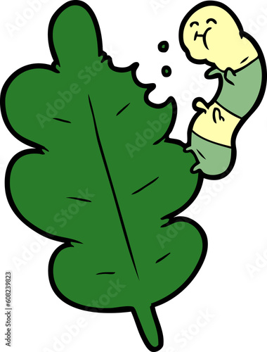 cartoon caterpillar munching leaf