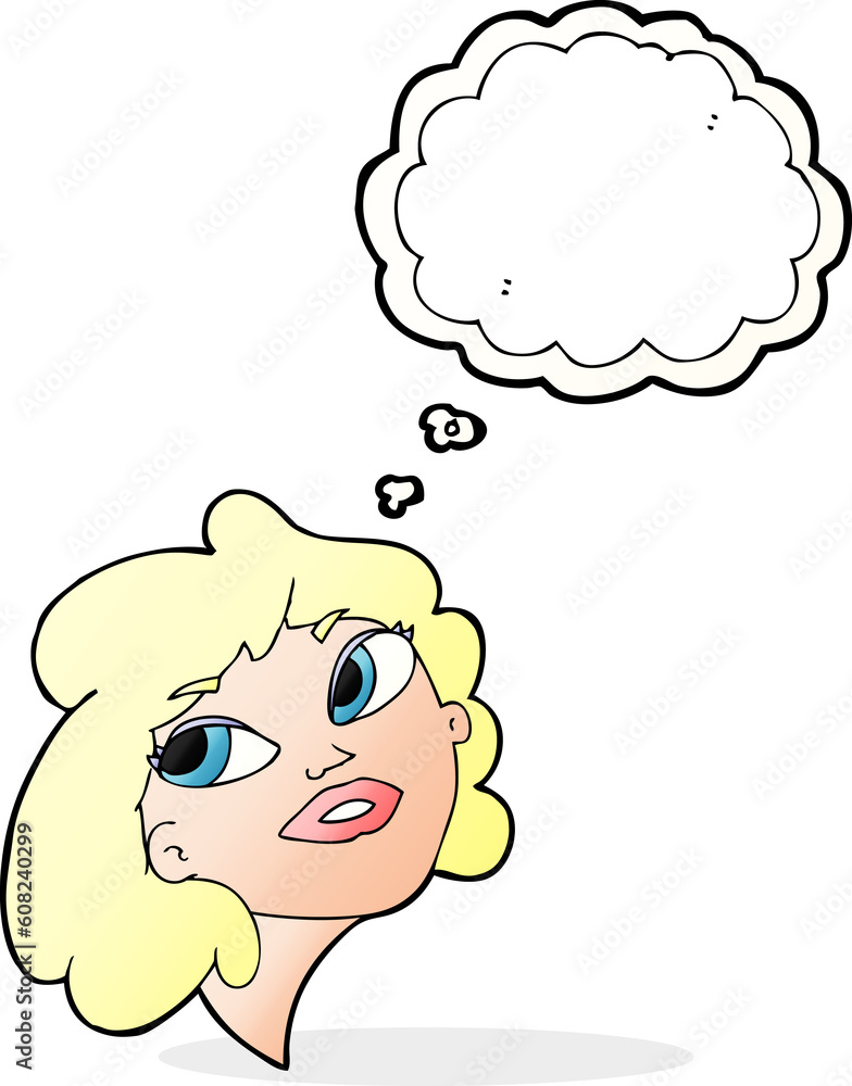 cartoon happy woman with thought bubble cartoon happy woman with thought bubble
